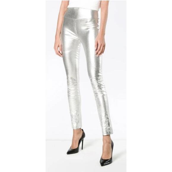 SPRWMN Metallic Silver Lamb Leather Leggings - Picture 1 of 15